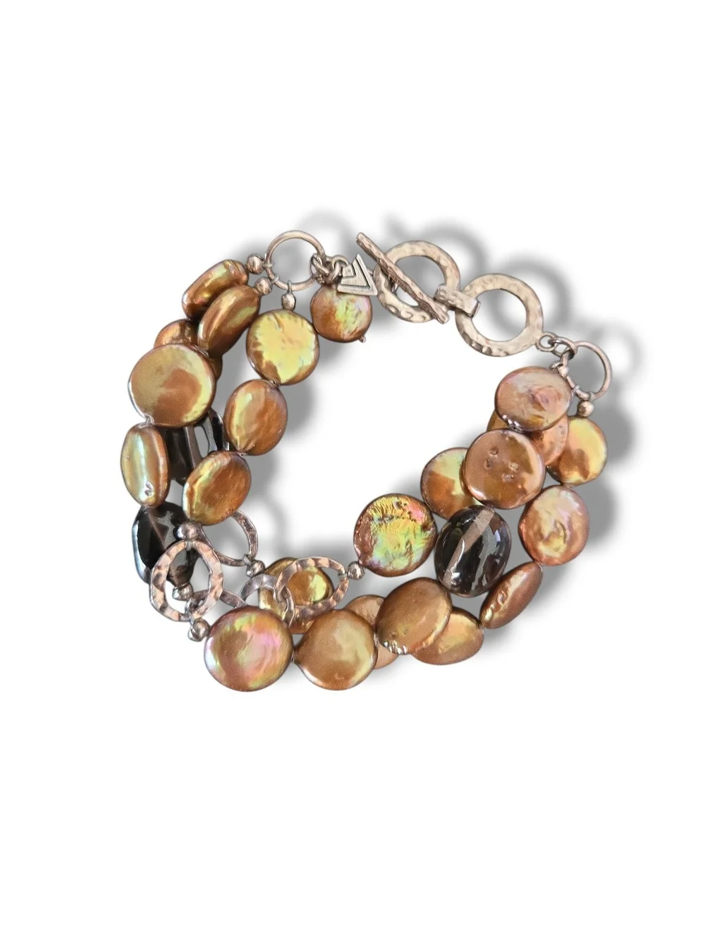 Silpada Iridescent Brown and Gold Multi-Strand Coin Pearl Bracelet